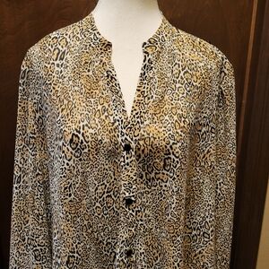 Chico's Leopard Print Button-Up Convertible Blouse NWT